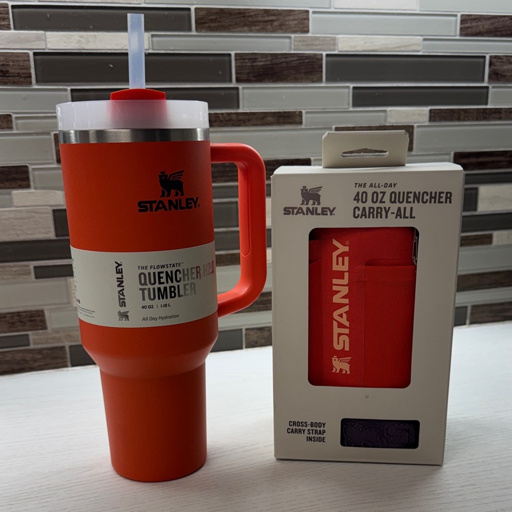 Matching Stanley Orange Quencher Tumbler with Carry-All